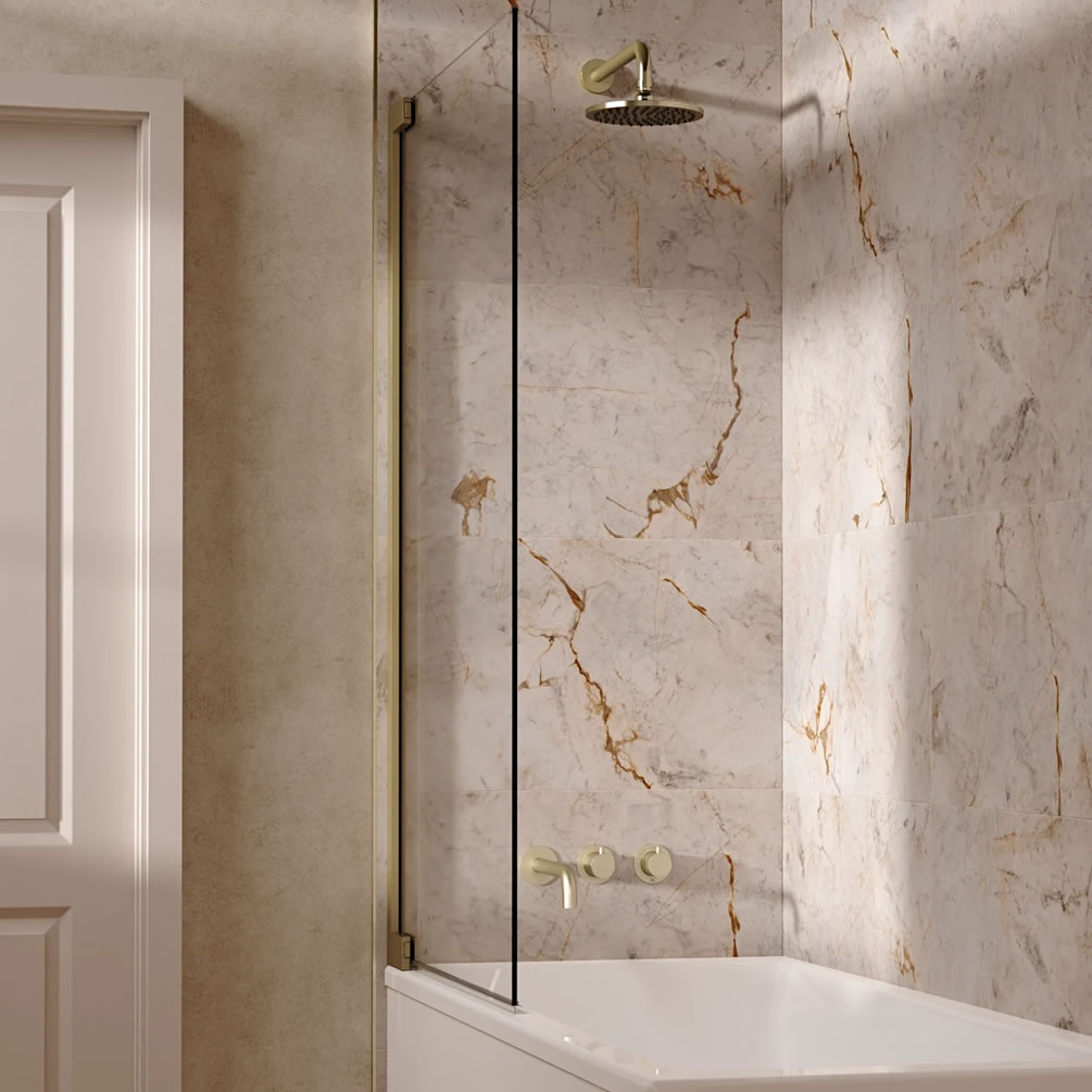 Lifestyle image of Crosswater Module Brushed Brass Dual Outlet Rainfall Shower Bath Set
