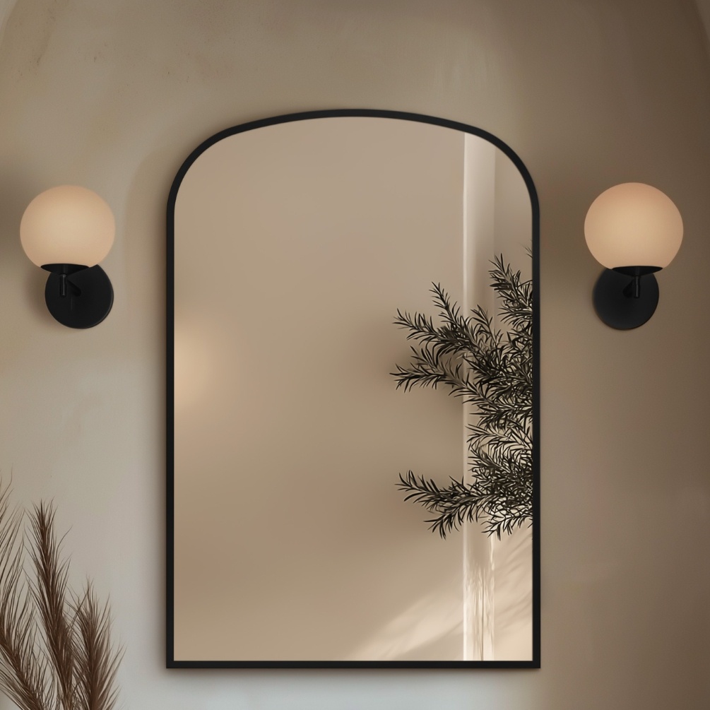 Origins Living Delphine Black 600 x 900mm Overmantle Arch Mirror Lifestyle 2