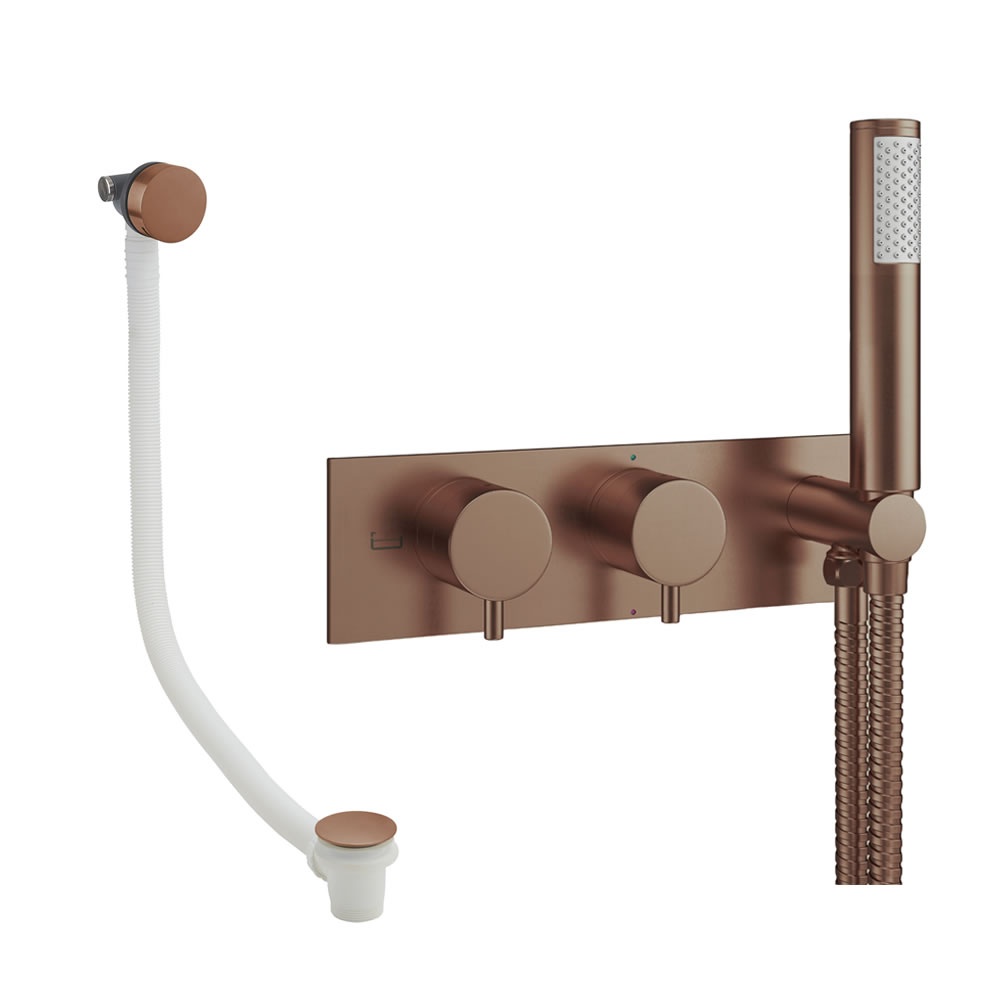Cutout image of Crosswater Design Brushed Bronze Dual Outlet Bath Filler Set