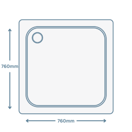image of a square shower tray with 760mm on length and width and arrows pointing to show size