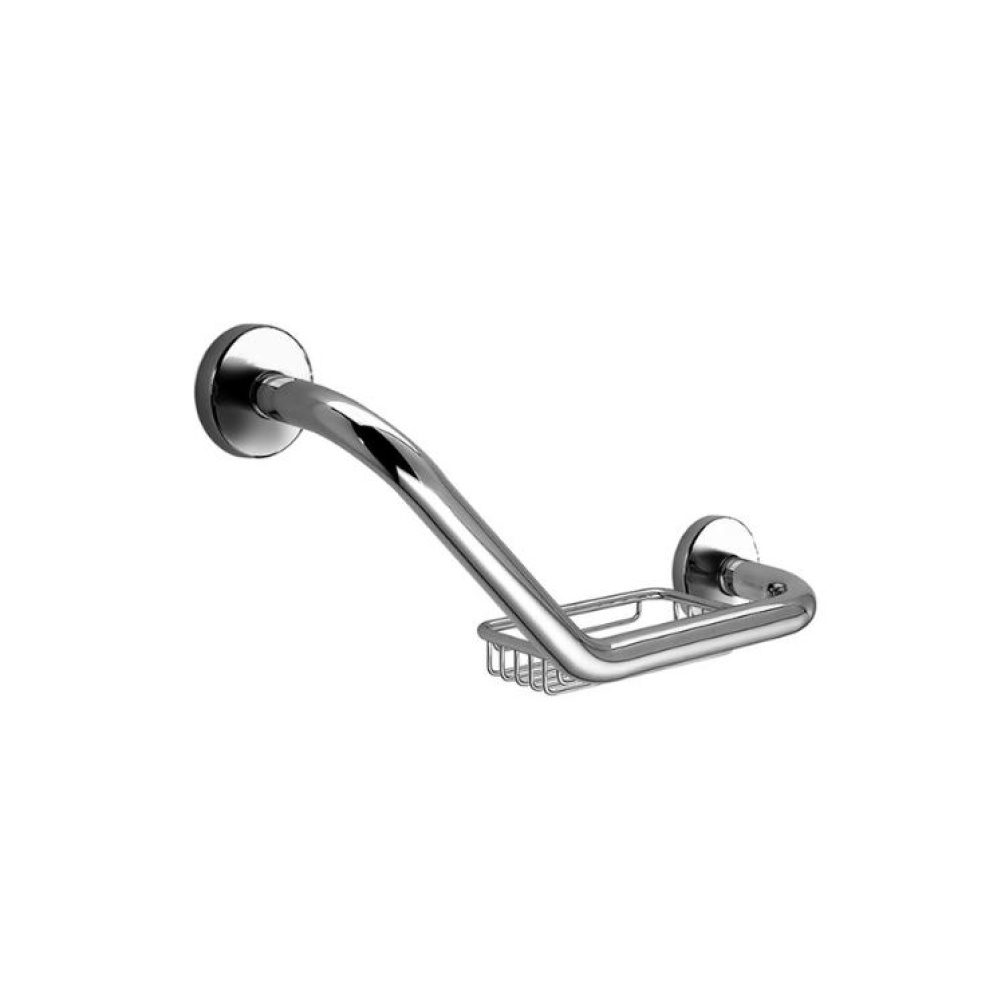 Product Cut out image of the Origins Living Tecno Project Chrome Angled Grab Rail with Basket