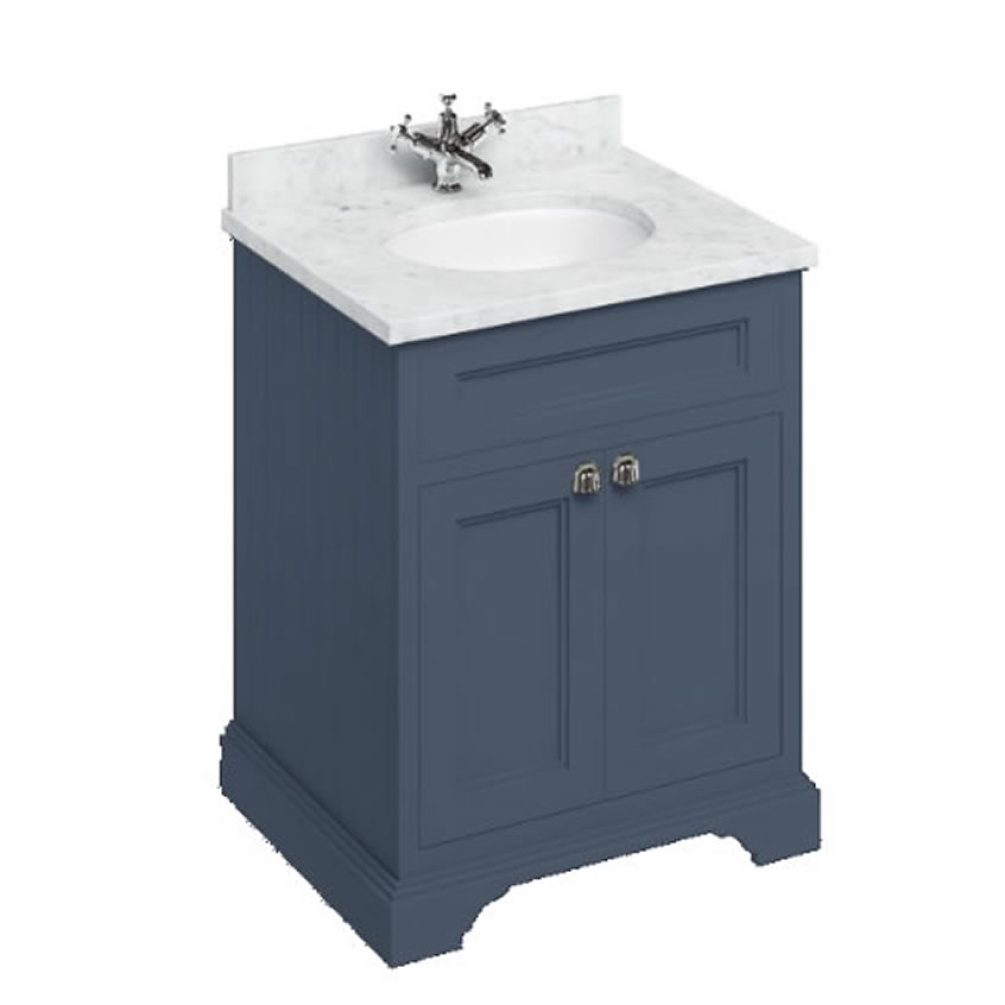 Burlington Minerva 650mm Worktop & Blue Freestanding Vanity Unit with Doors