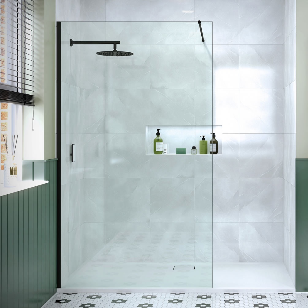 Lifestyle image of Merlyn Matt Black 1600mm Wetroom Screen