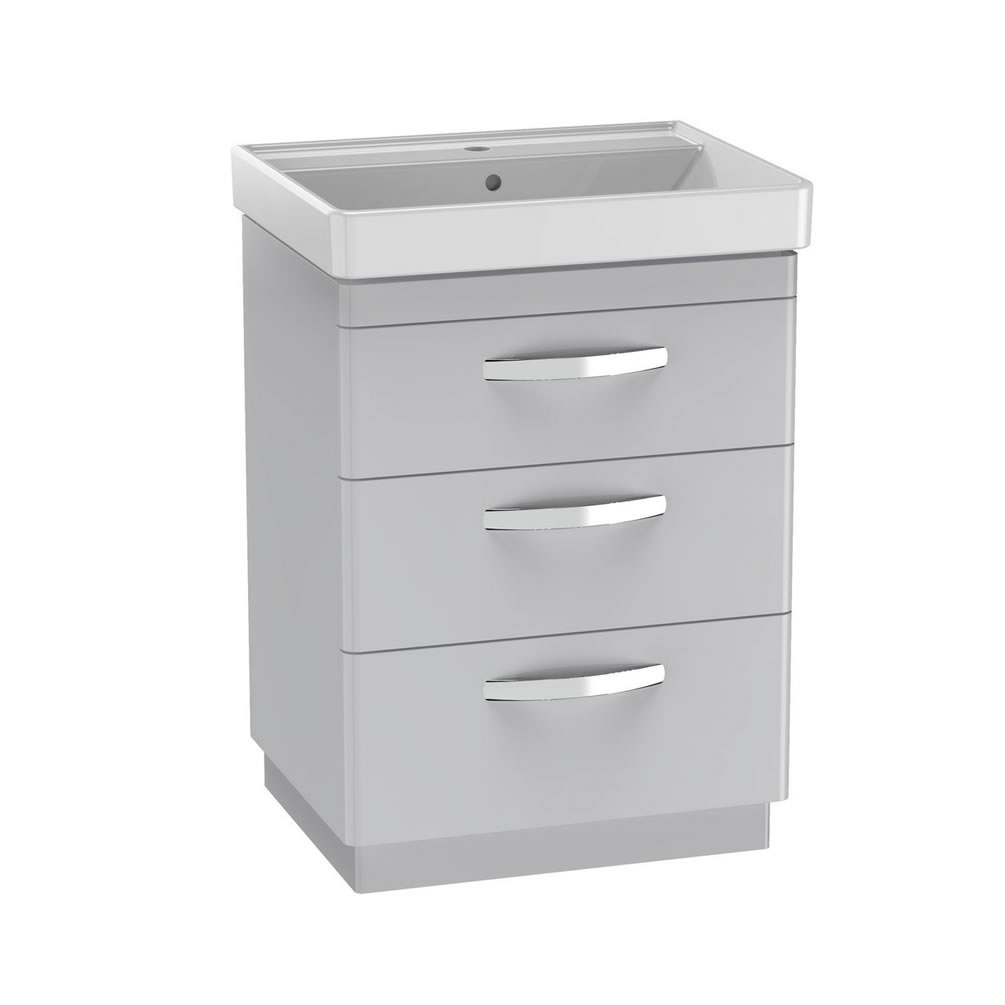 Tavistock Compass 600mm Gloss Light Grey 3 Drawer Freestanding Unit & Basin