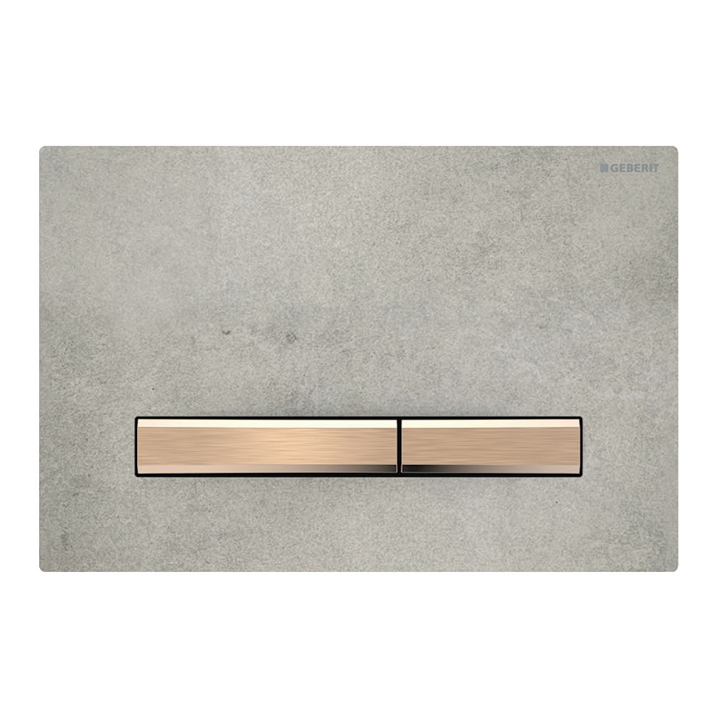 Cutout image of Geberit Sigma50 Square Concrete Ceramic / Red Gold Dual Flush Plate
