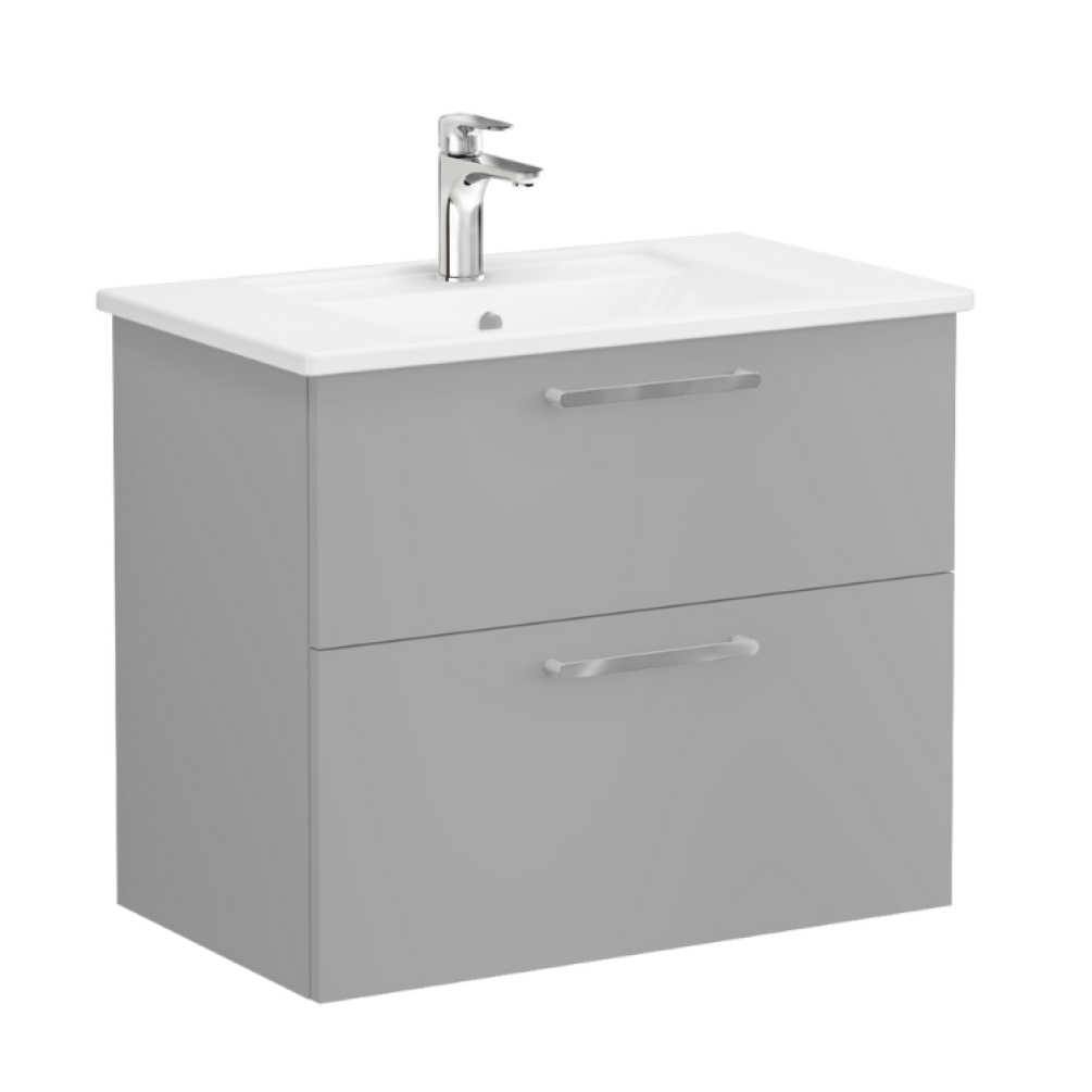Product Cut out image of VitrA Root Flat Rock Grey 800mm Washbasin Drawers Unit 67956 with chrome handles
