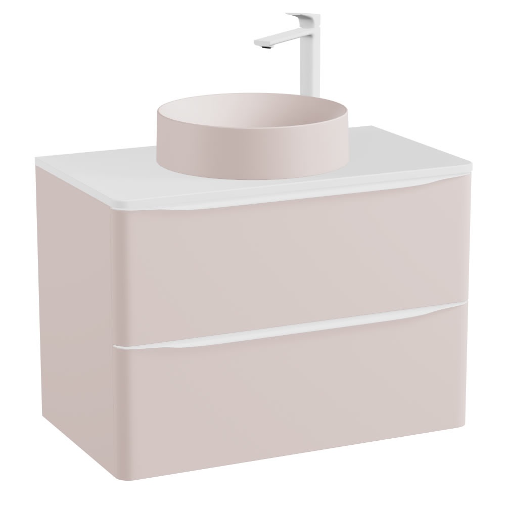 Vado Cameo 800mm Pink Clay Wall Hung 2 Drawer Vanity Unit, Gloss Worktop & Pink Basin