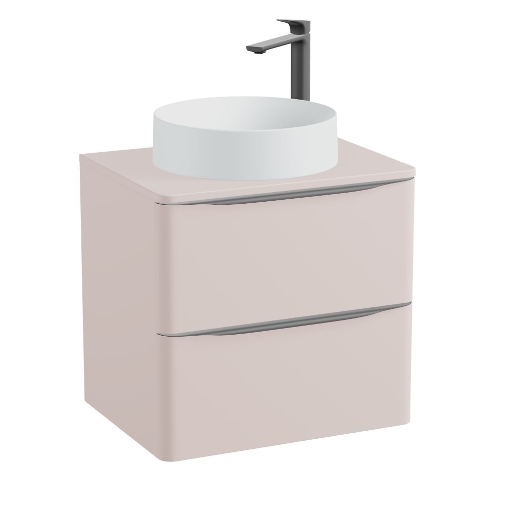 Vado Cameo 600mm Pink Clay Wall Hung 2 Drawer Vanity Unit, Worktop & Arctic Basin