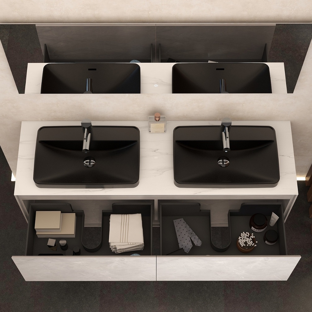 Imex Arco Natural Stone 1600mm Wall Mounted Double Countertop Vanity Unit
