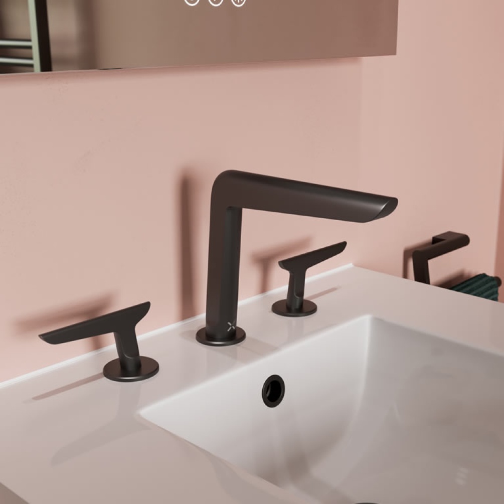 Crosswater Foile Matt Black Deck Mounted Basin 3 Hole Set - Lifestyle