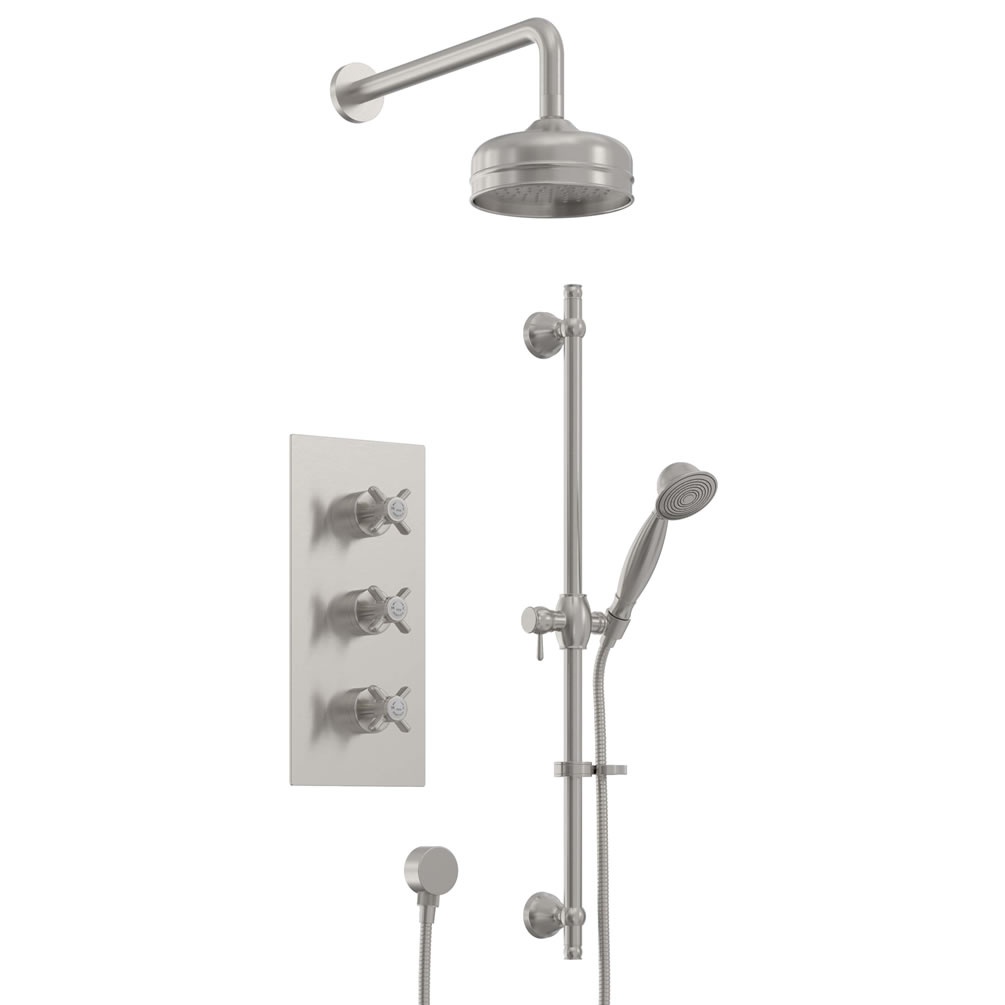 Heritage Dawlish Brushed Nickel Recessed Shower With Premium Fixed Head and Flexible Riser Kit