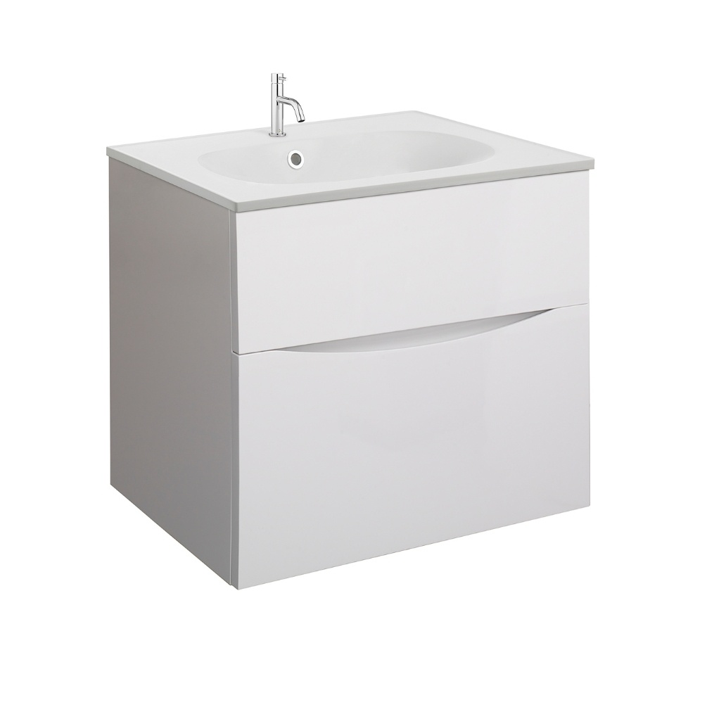 Product Cut out image of the Crosswater Glide II White Gloss 600mm Double Drawer Unit with Matt White 1 Tap Hole Basin