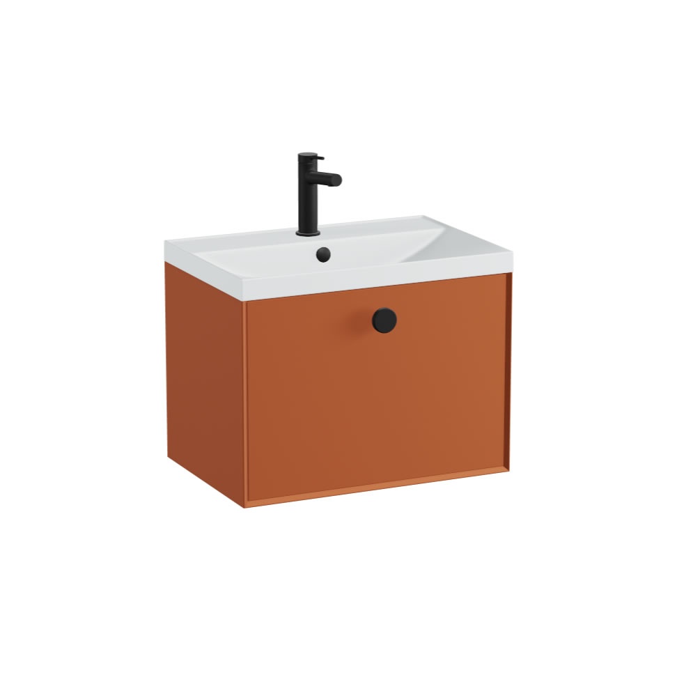 Vado Safari Smooth 600mm Terracotta Wall Hung Vanity Unit & Mineral Basin