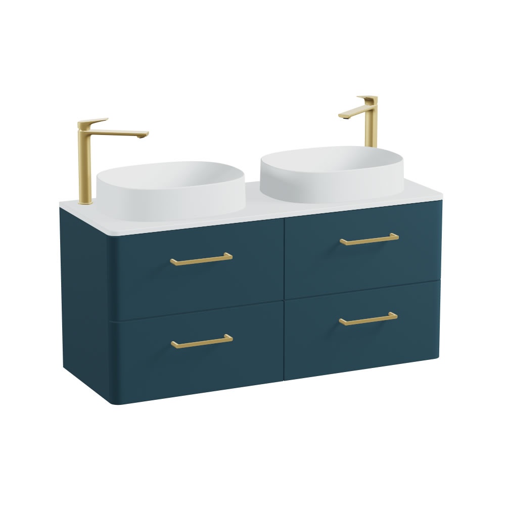 Vado Cameo 1200mm Atlantic Blue Wall Hung 4 Drawer Vanity Unit, Arctic Worktop & Basin, Ar