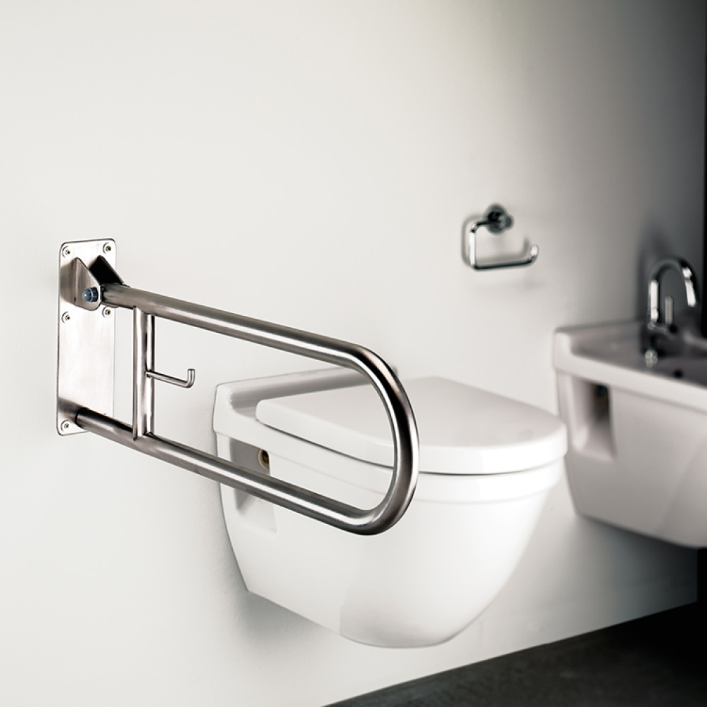 Lifestyle Photo of Bathroom Origins Brushed Stainless Steel Safety Swing Bar Cutout