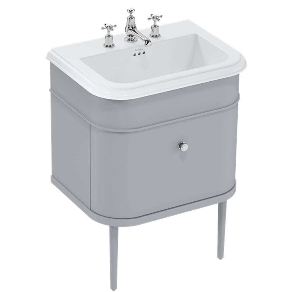 Burlington 650mm Grey Vanity Unit With Ceramic Basin & Grey Legs - 3 Tap Holes