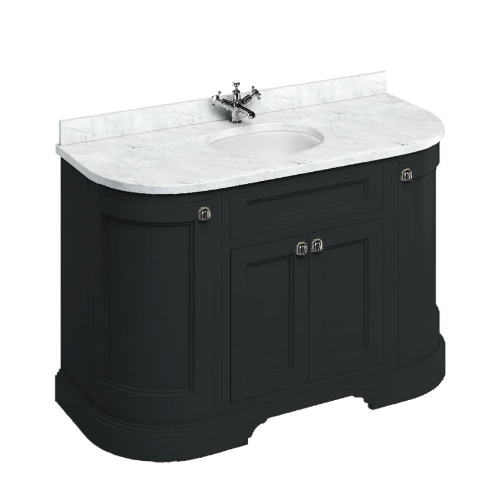 Burlington Matt Black 1340mm Curved Vanity Unit & Minerva Worktop