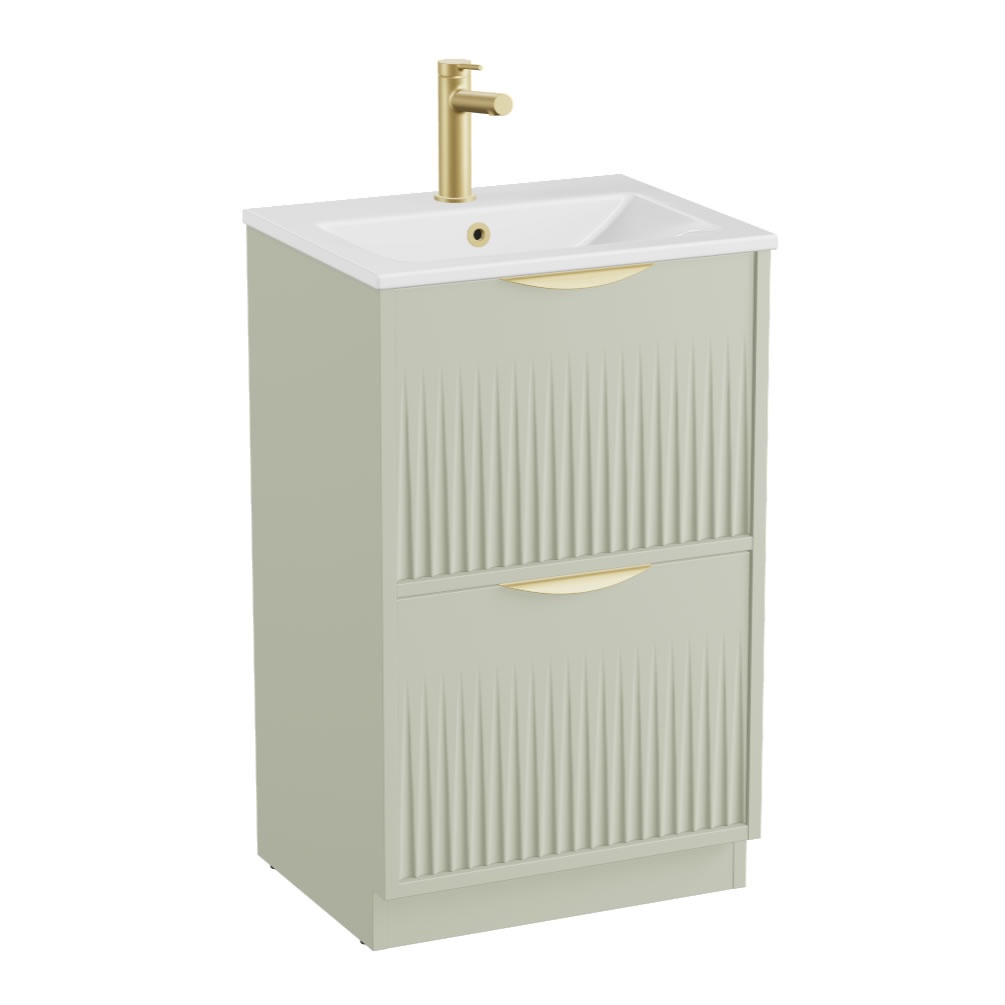 Vado Safari Fluted 500mm Sage Green Floorstanding Vanity Unit & Ceramic Basin