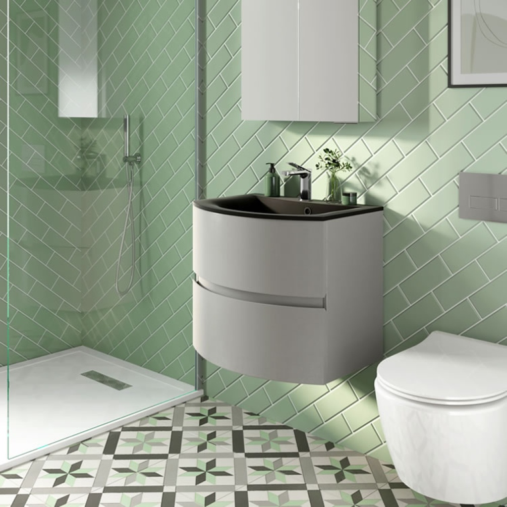 Lifestyle image of Crosswater Svelte Storm Grey Wall-Hung Vanity Unit & Basin