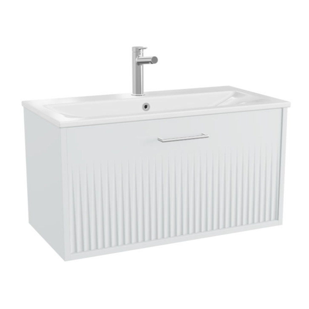Vado Safari Fluted 600mm Arctic White Wall Hung Vanity Unit & Ceramic Basin
