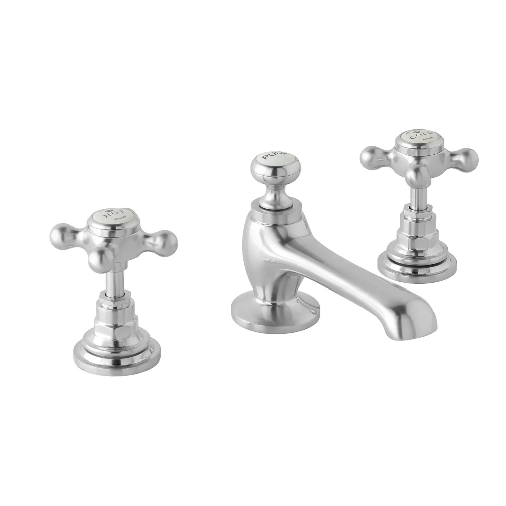 BC Sanitan Crosshead Brushed Chrome 3 Tap Hole Basin Mixer & Waste Cut Out
