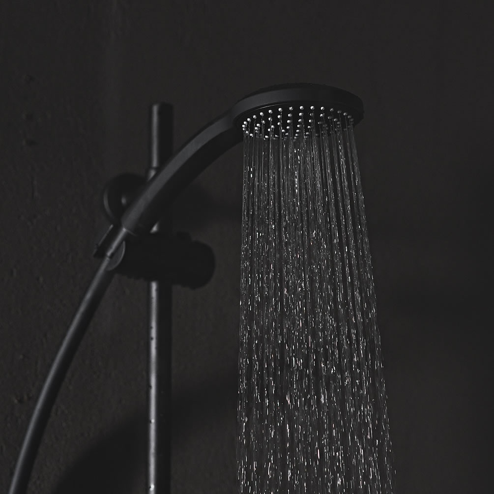 Adjustable Shower Riser Rail Kit With 8" Rainfall Shower Head,Shower Set With Handheld Shower And Shelf,Black Shower Set Suitable For Bathroom