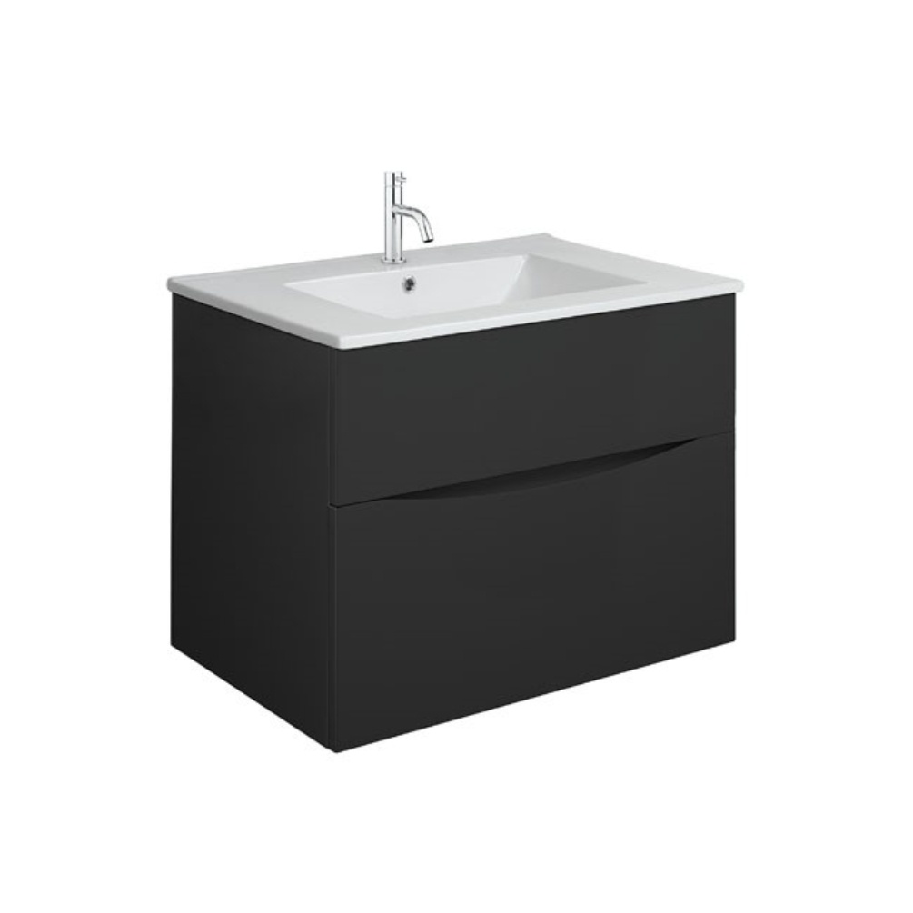 Product Cut out image of the Crosswater Glide II Matt Black 700mm Double Drawer Unit with Ceramic 1 Tap Hole Basin