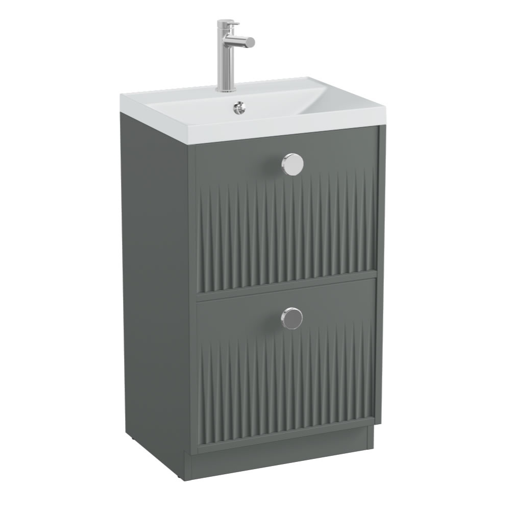Vado Safari Fluted 500mm Charcoal Grey Floorstanding Vanity Unit & Mineral Basin