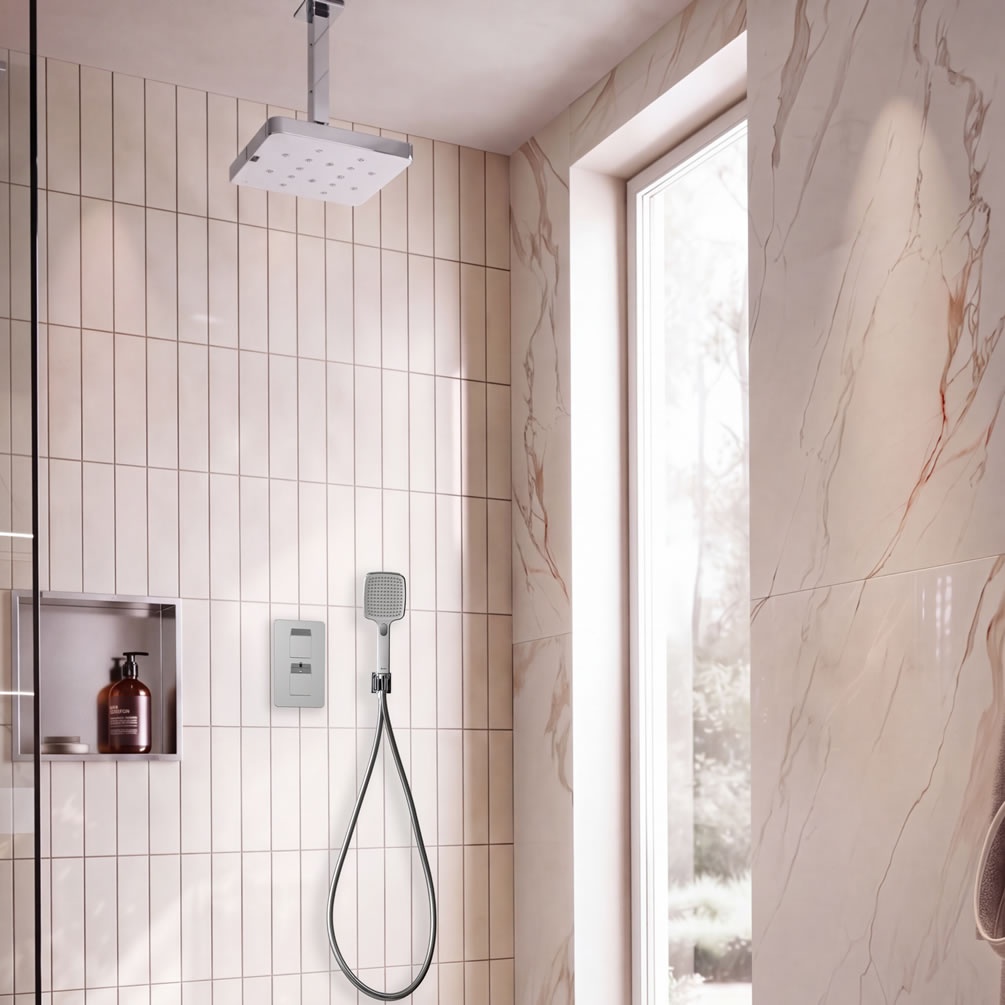 Lifestyle image of TED Chrome Dual Outlet Thermostatic BubbleSpa Shower Set