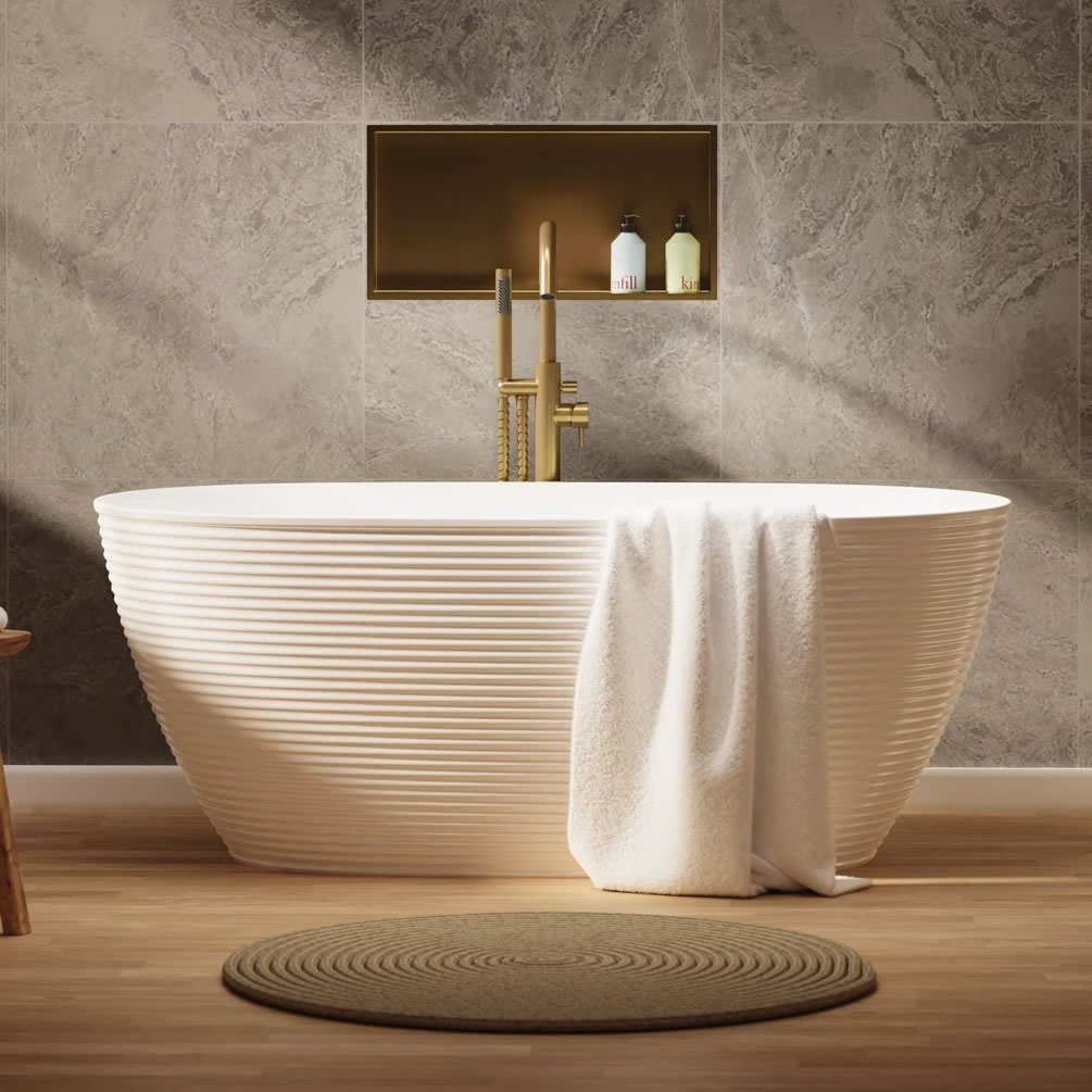 Lifestyle image of Crosswater Auriga Gloss White 1500 x 750mm Freestanding Bath