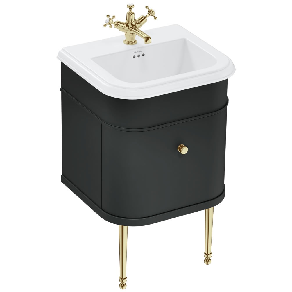 Burlington Chalfont 550mm Matt Black Vanity Unit & Ceramic Basin - 3 Tap Holes