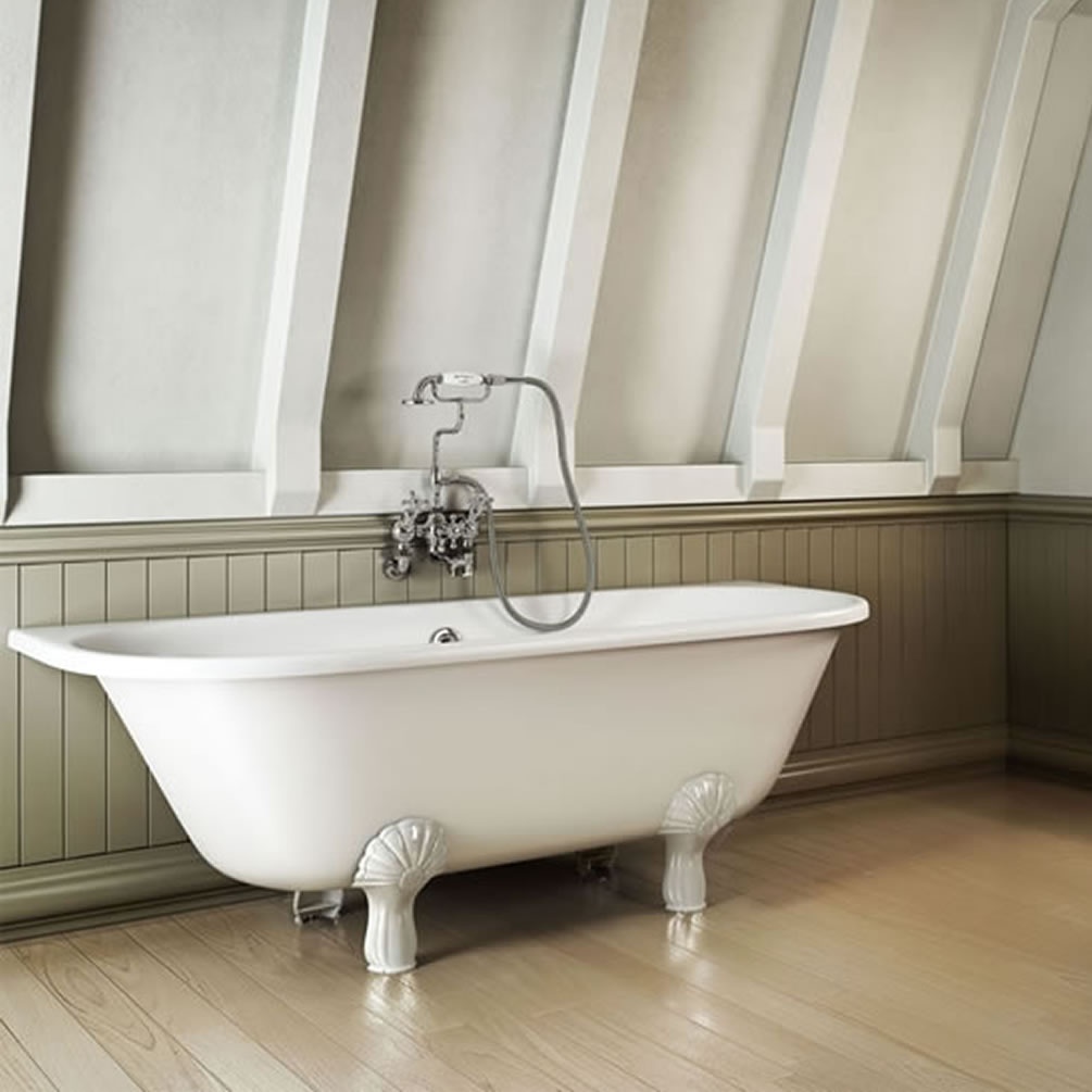 Burlington Avantgarde Back to Wall Bath With White Classic Feet