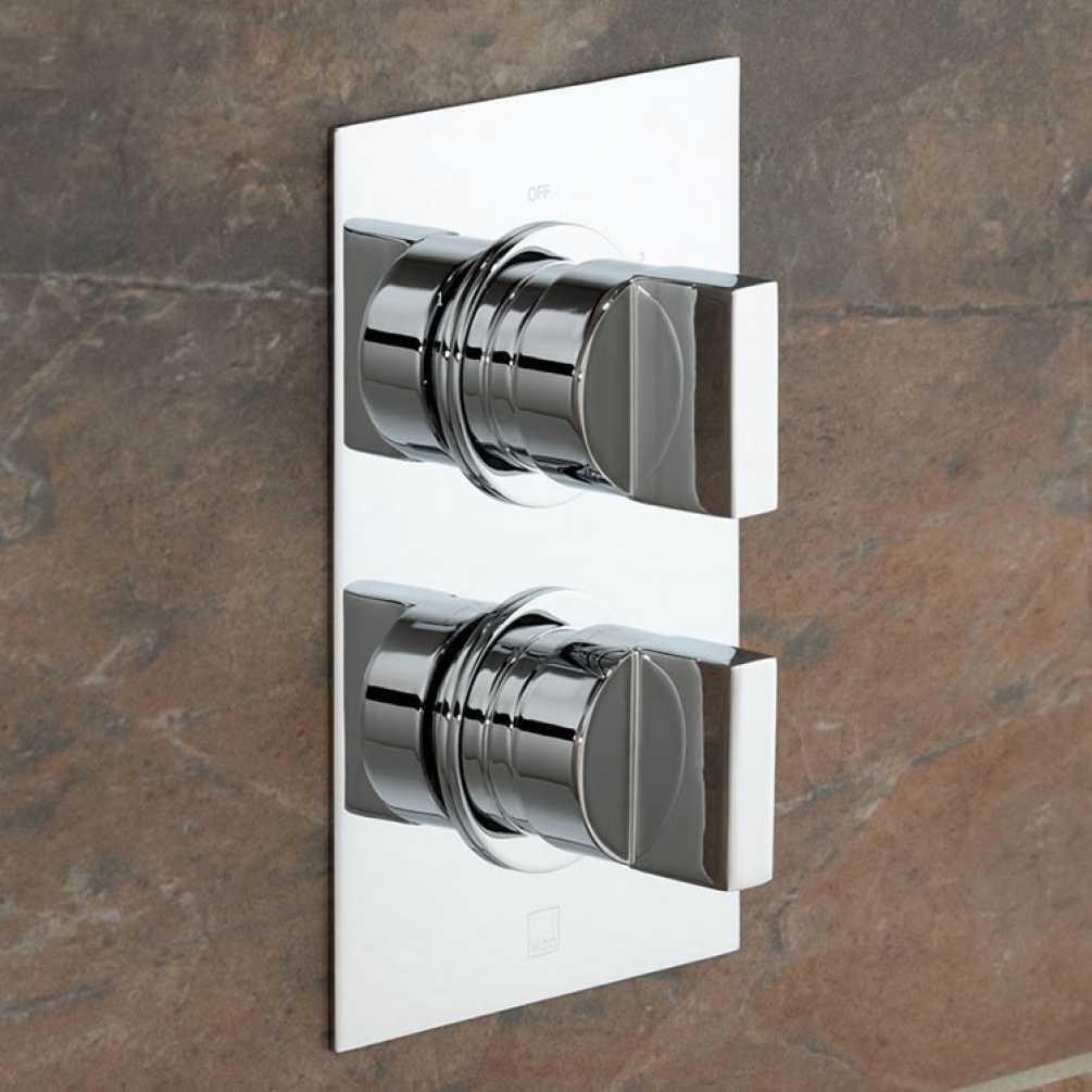 Lifestyle image of Vado Notion Twin Outlet Two Handle Thermostatic Shower Valve.