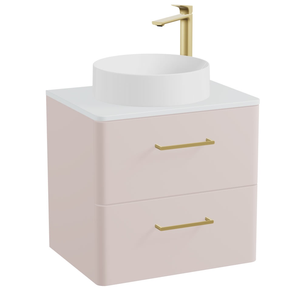 Vado Cameo 600mm Pink Clay Wall Mounted Vanity Unit With Arctic White Worktop & Matt Basin