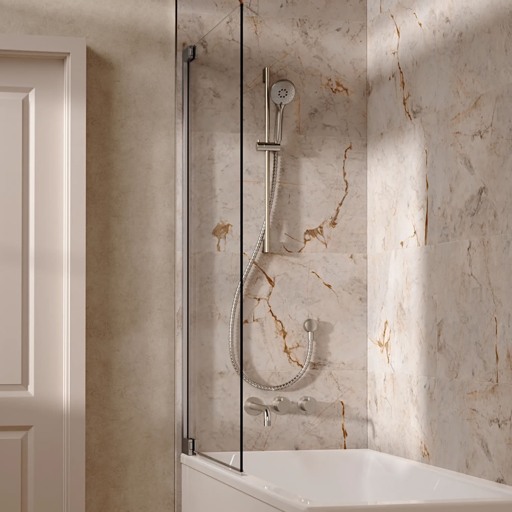 Lifestyle image of Crosswater Module Brushed Nickel Dual Outlet Slide Rail Shower Bath Set