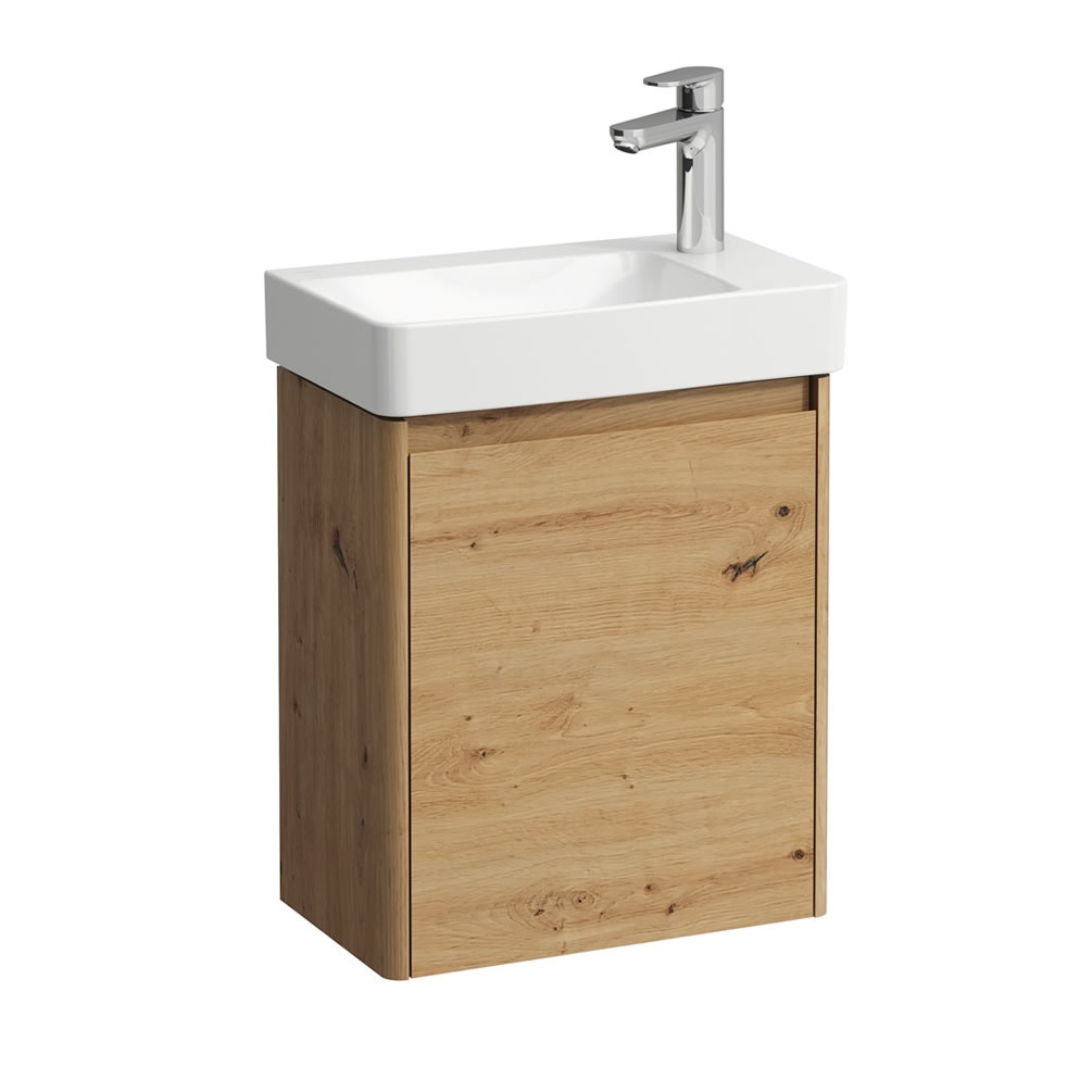 Cutout image of Laufen Base 2.0 Wild Oak 480mm Wall-Hung Vanity Unit & Basin