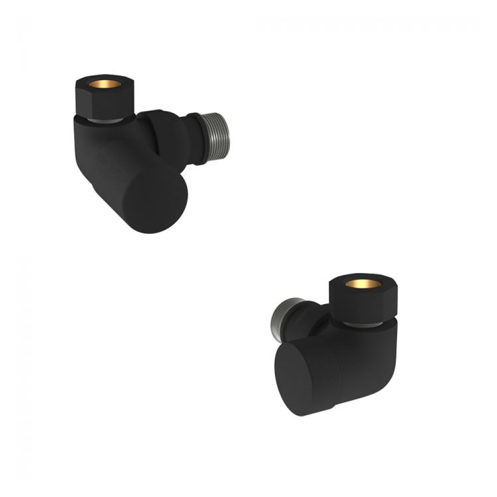 Photo of Tissino Mere Hugo2 Double Angled Radiator Valves (Pair) in Matt Black Cutout
