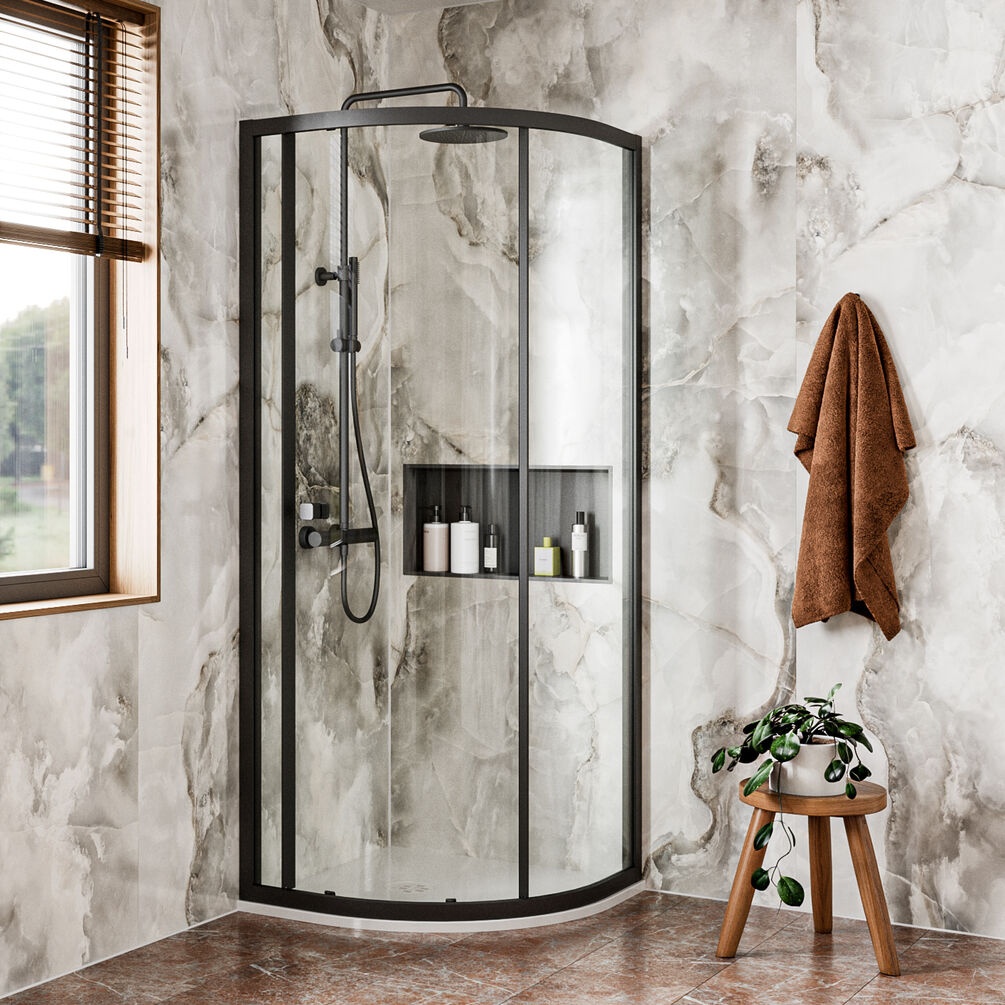 Lifestyle image of Crosswater Clear 6 Matt Black 900mm Shower Quadrant