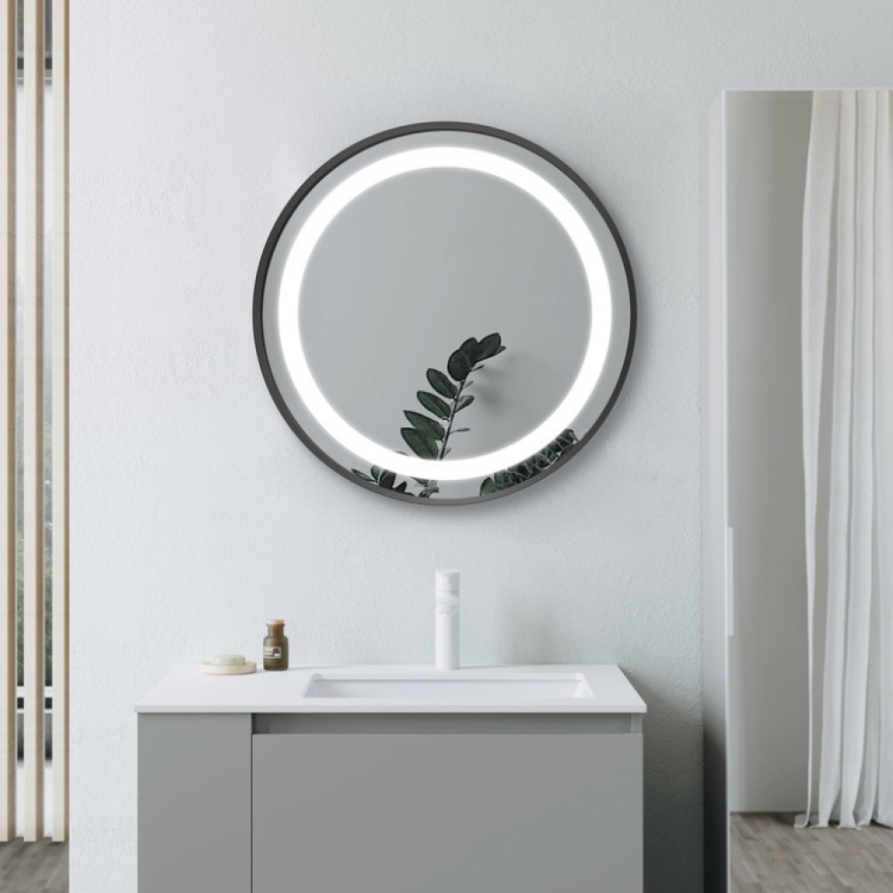 Product Lifestyle image of the Apex Matt Black 600mm Round LED Mirror