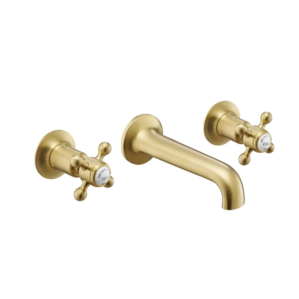 JTP Grosvenor Cross Brushed Brass 3 Hole Basin Mixer
