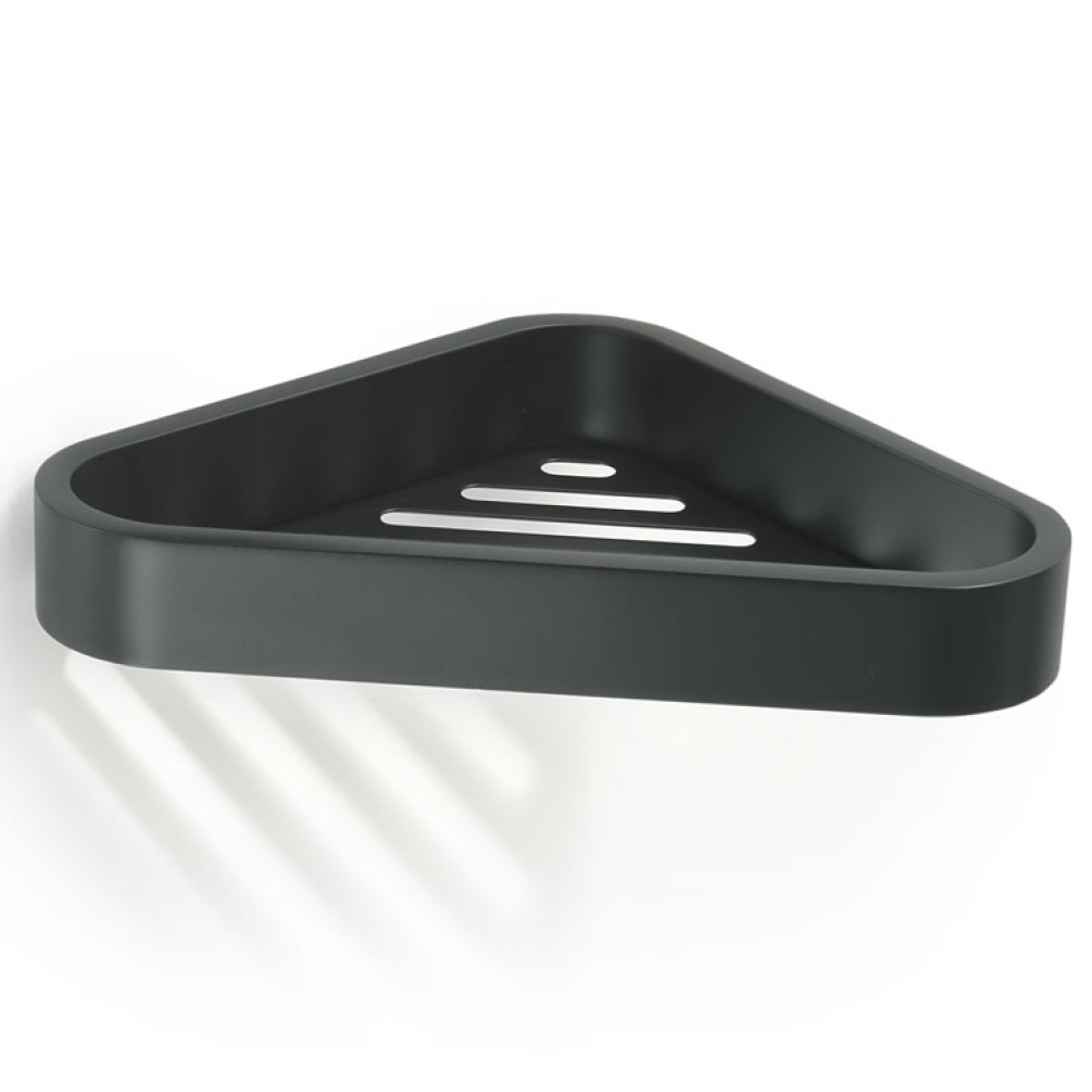 Cutout image of Origins Living Gedy Outline Corner Shower Basket Black.