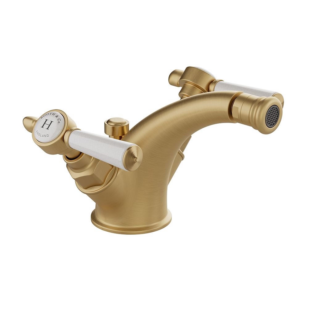 Booth & Co. Axbridge White Lever Brushed Brass Mono Bidet Mixer