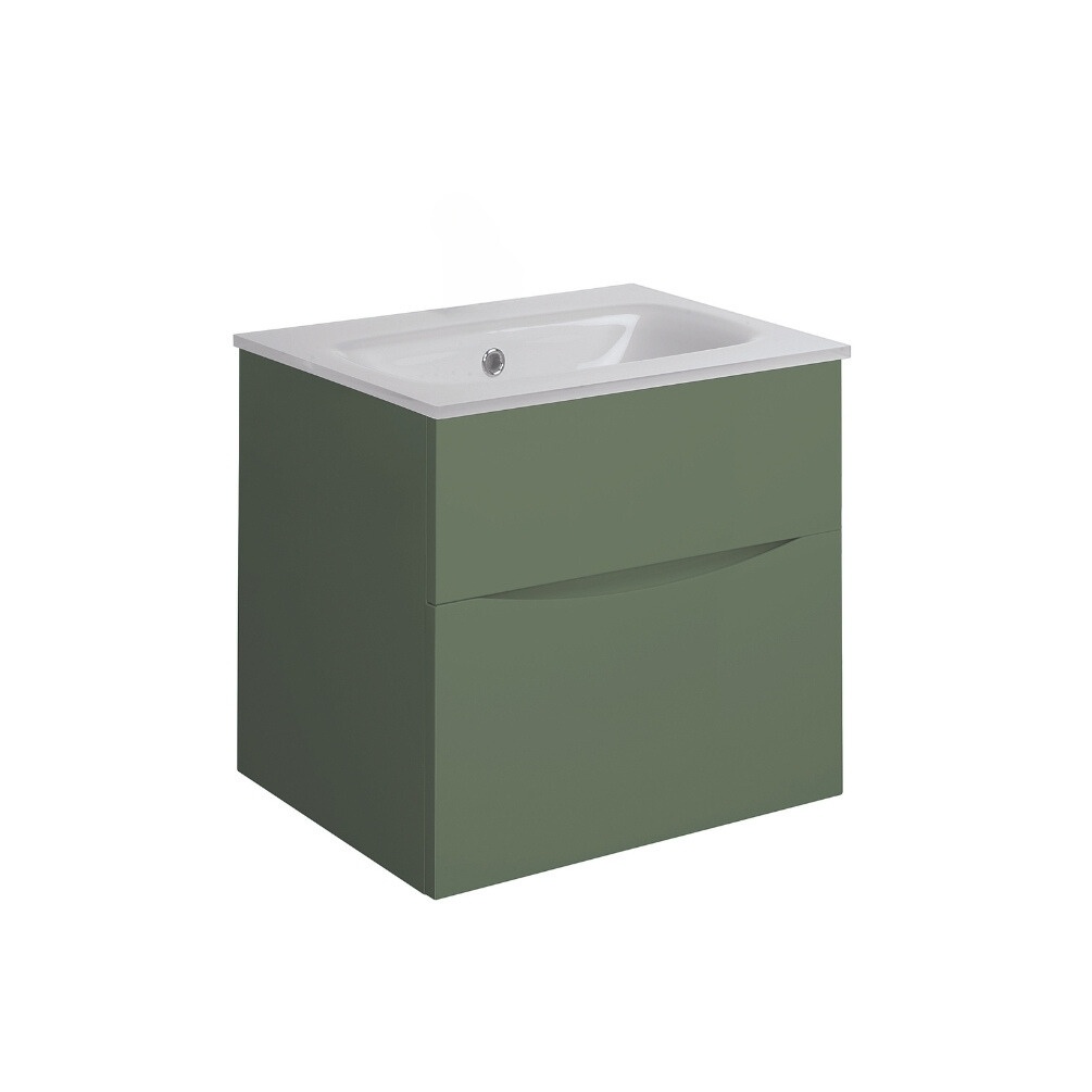 Product Cut out image of the Crosswater Glide II Sage Green 500mm Double Drawer Unit with Ice White Glass 0 Tap Hole Basin