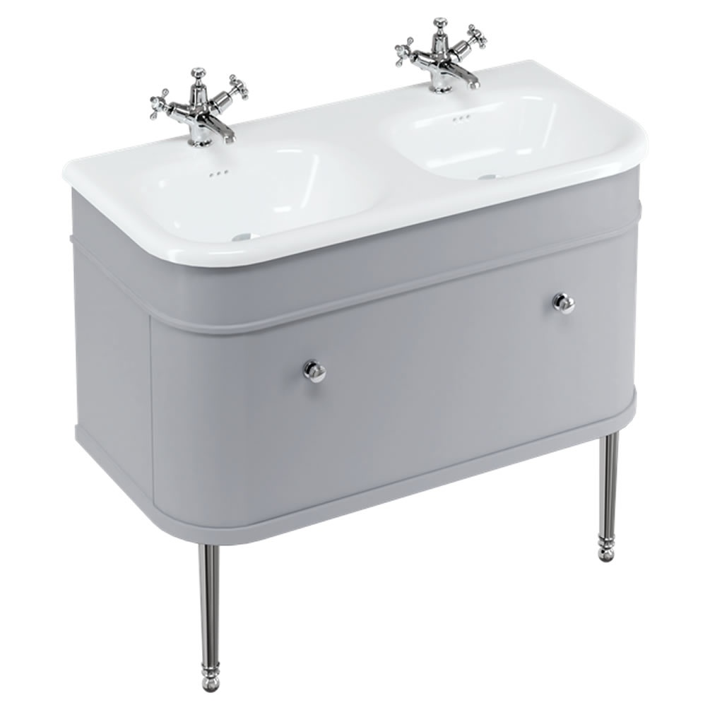 Burlington Chalfont 1000mm Double Basin, Grey Vanity Unit & Chrome Legs