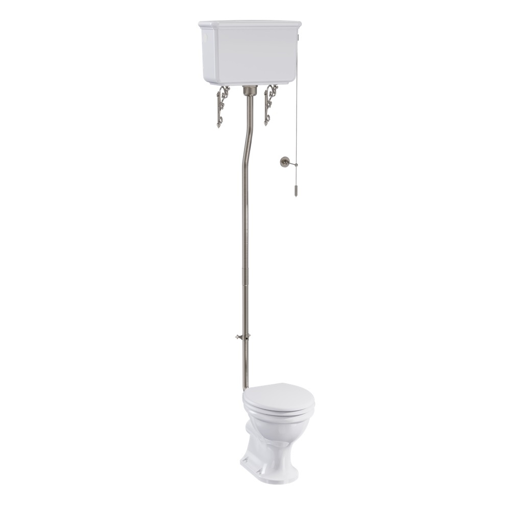 Product cut out image of Burlington Guild High Level Toilet with Nickel Flush Pipe Kit GU6118CW GU7002CW T30 BNKL