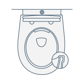 iconography image of an aerial shot of a back to wall toilet with a cross section of a rimless design