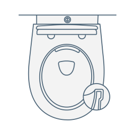 iconography image of an aerial shot of a back to wall toilet with a cross section of a rimless design