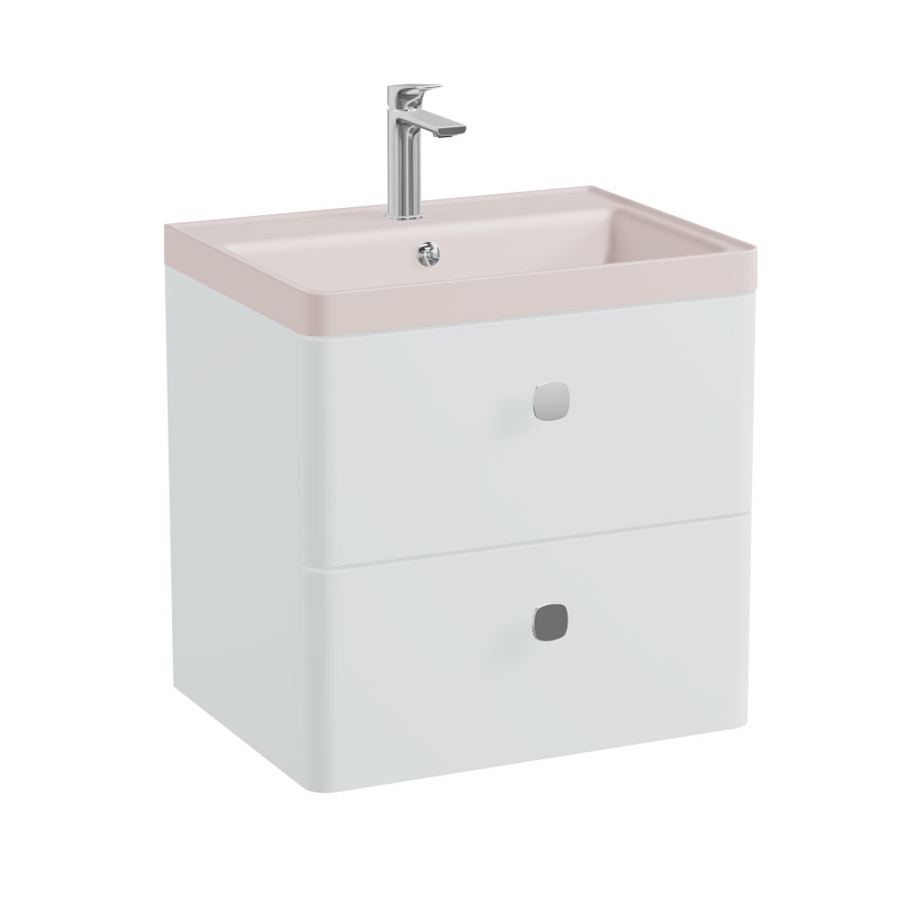 Vado Cameo 600mm Arctic White Wall Mounted Vanity Unit & Pink Clay Basin