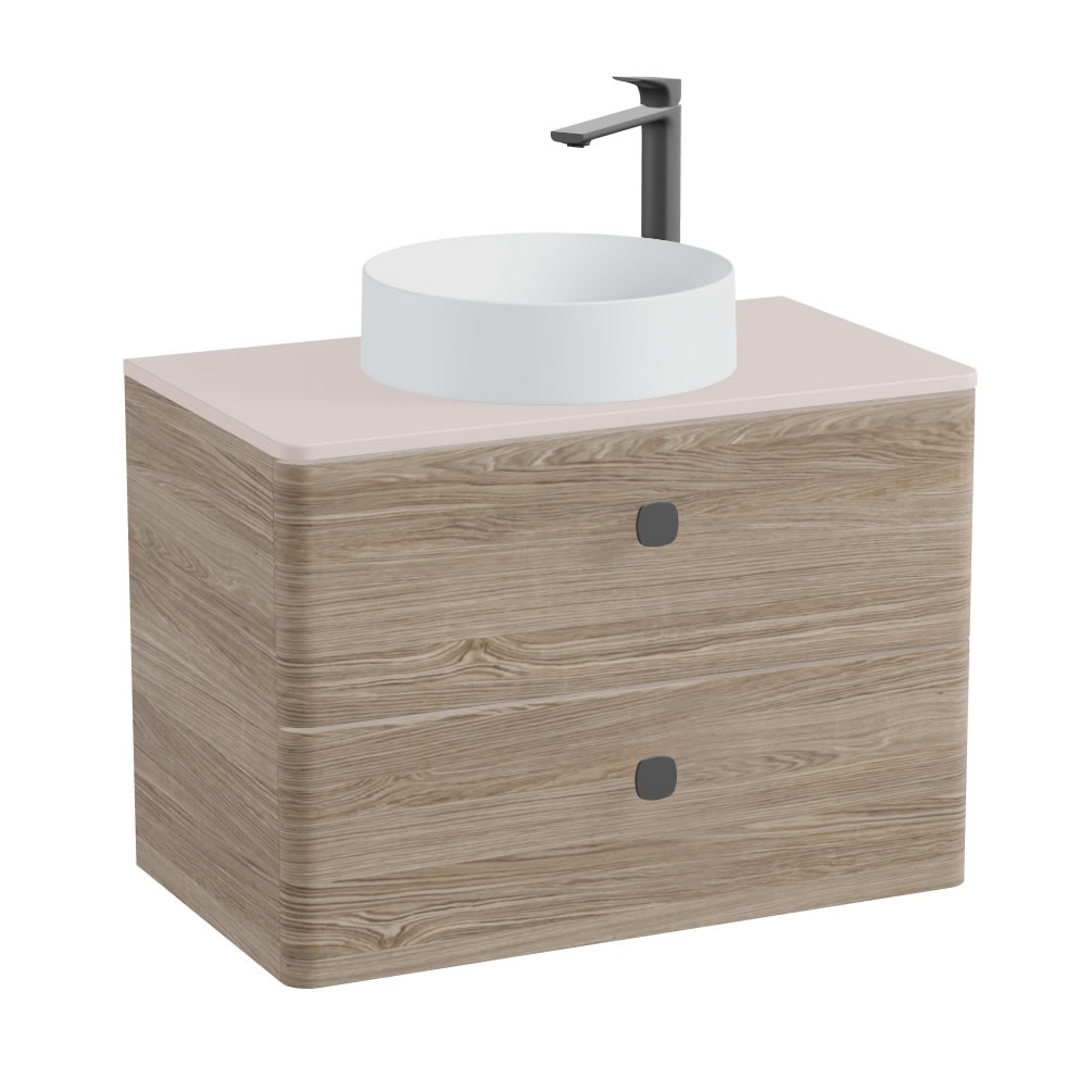 Vado Cameo 800mm Natural Oak Wall Hung 2 Drawer Vanity Unit, Pink Clay Worktop & Arctic Basin