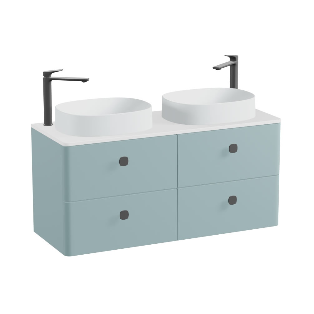Vado Cameo 1200mm Cove Blue Wall Hung 4 Drawer Vanity Unit, Gloss Worktop & Arctic Oval Basin